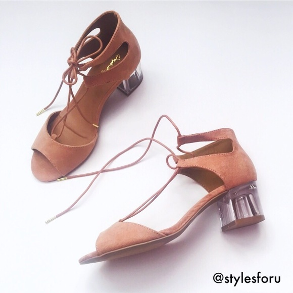 Shoes - Pink perplex heel lace up sandal 1 LEFT!